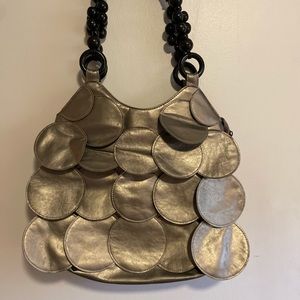 Bueno Petal “Leather” Satchel Handbag Beaded Straps